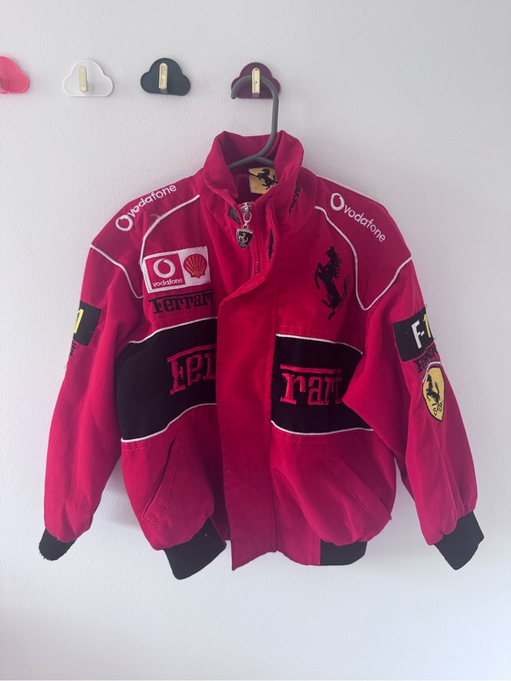 Vintage Ferrari Boys' Red Puffer Jacket with Black Racing Panels